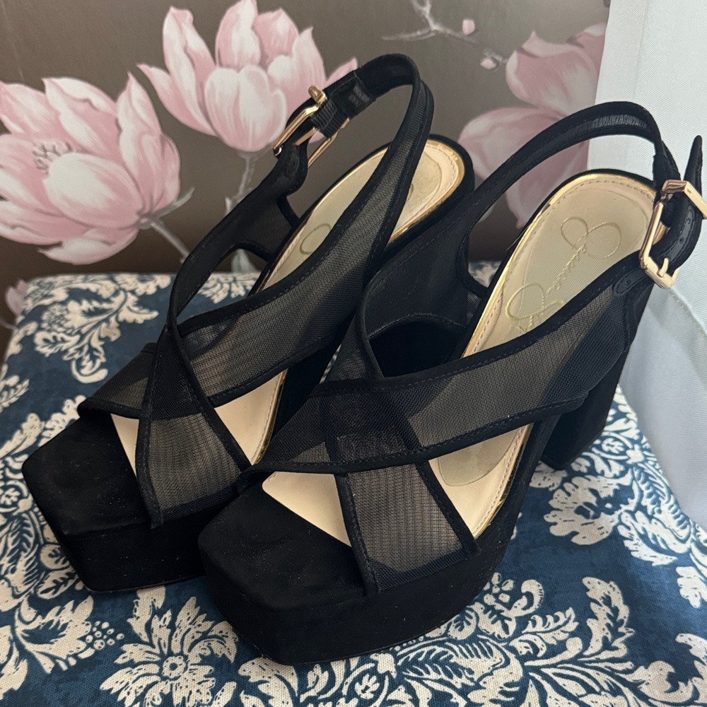 Jessica Simpson Black Mesh Platform Heels